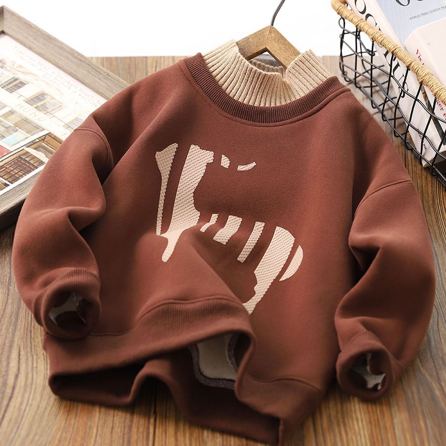 Boys' all-in-one velvet thickened sweatshirt 2022 winter new Korean style medium and large children's warm base shirt trend