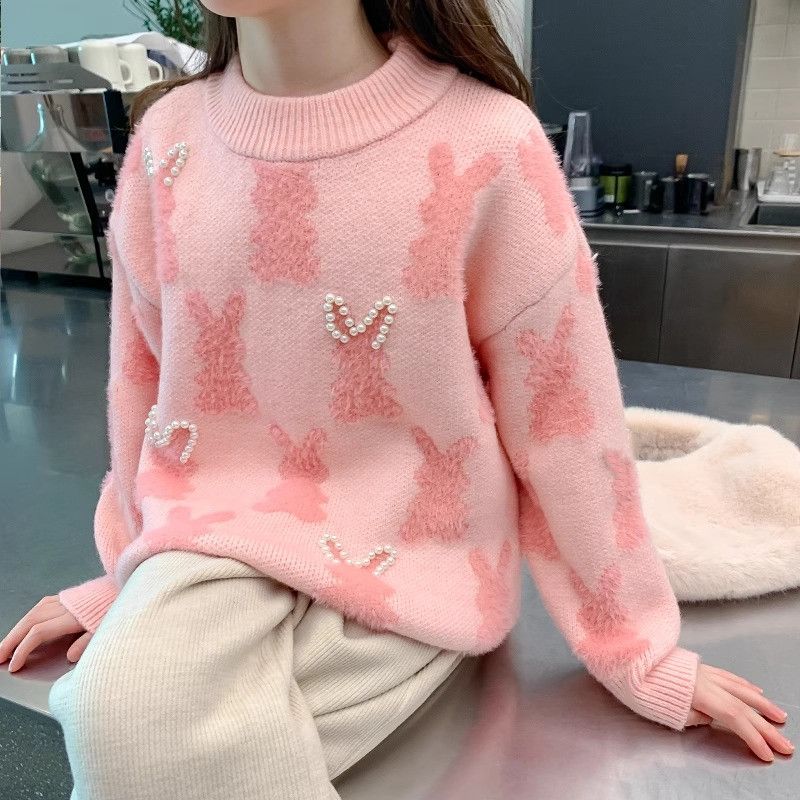 Girls' sweaters autumn and winter 2023 new plush baby long-sleeved knitted tops fashionable winter children's bottoming shirts