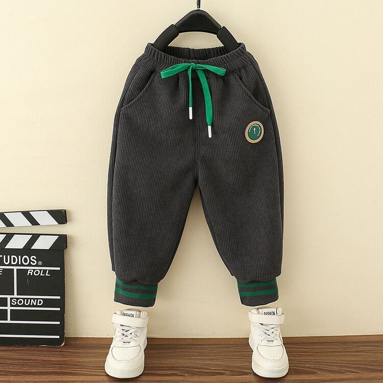 Children's velvet pants autumn and winter clothing for boys and girls, one-piece velvet corduroy outer trousers, winter thickened casual pants