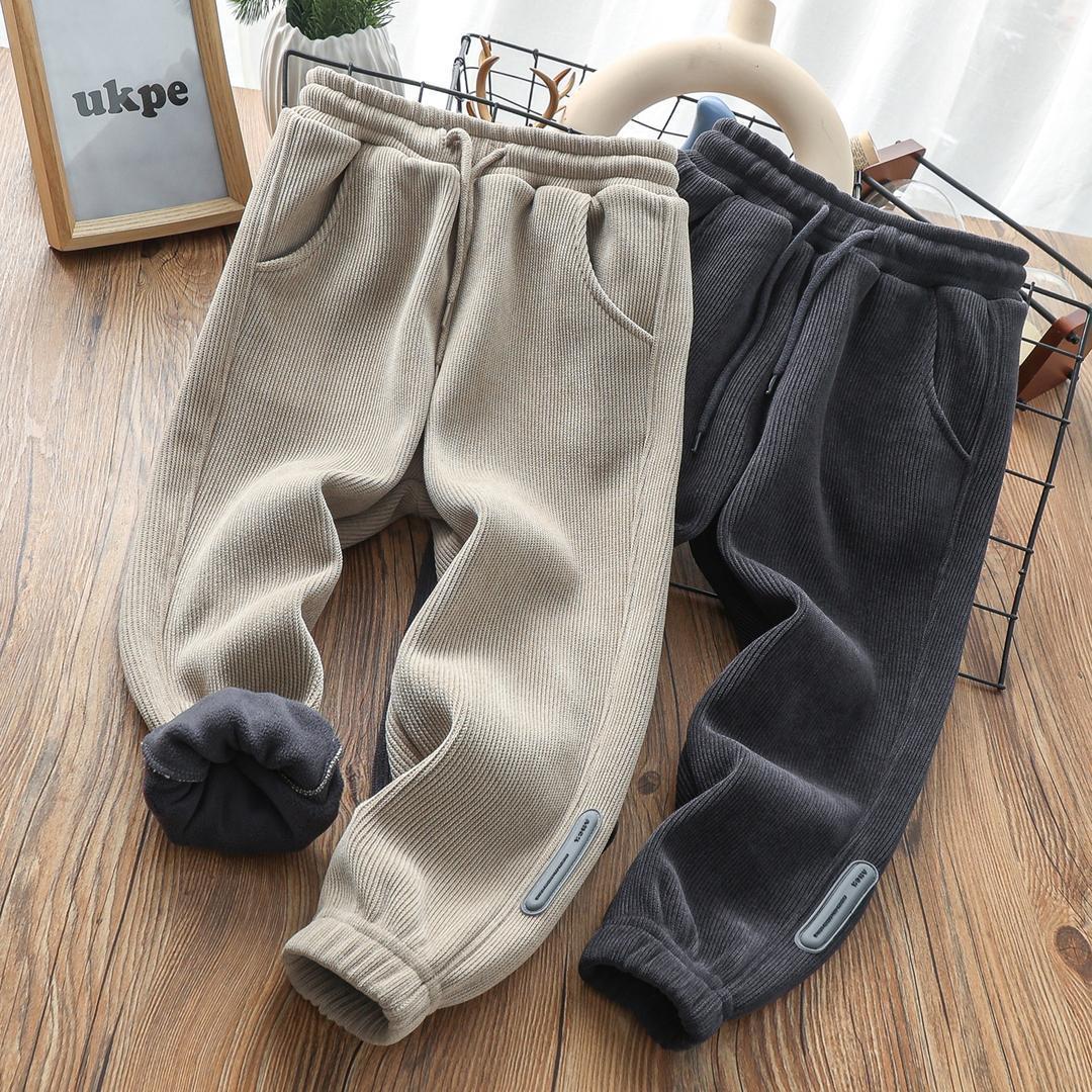 Children's trousers 2023 new boys' pants velvet thickened autumn and winter medium and large children's sports pants boys casual pants