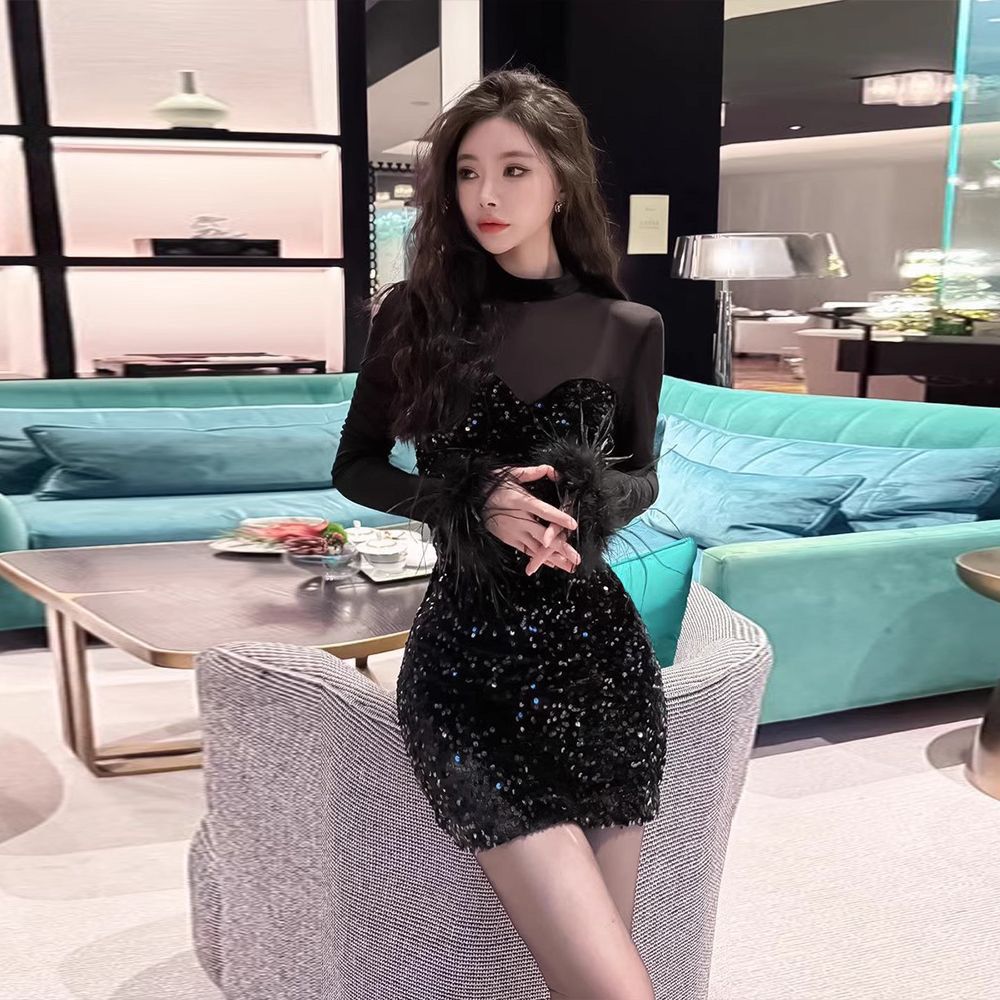 New first-exposure 2023 winter new slimming long-sleeved slim designer dress