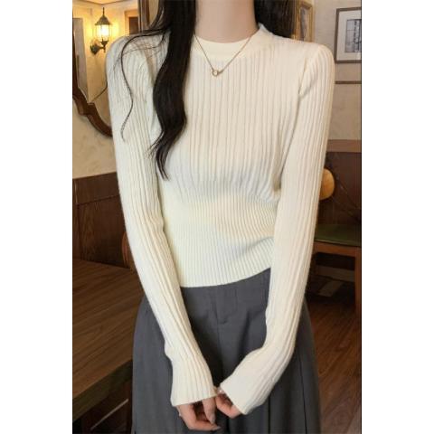 Autumn and winter Korean style slim round neck solid color unique design Andy velvet knitted bottoming sweater for women