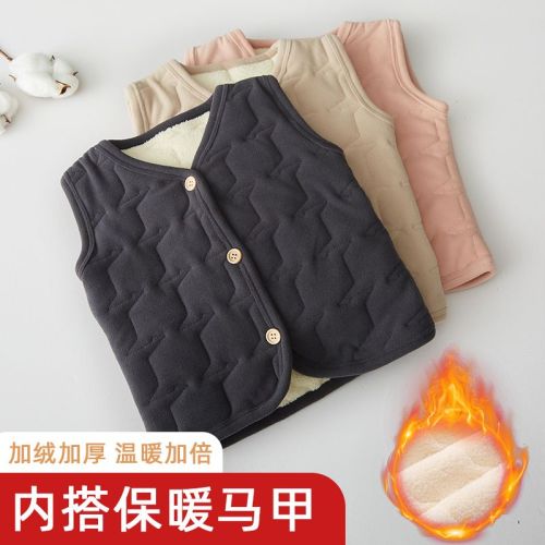 Children's velvet vest autumn and winter new style warm outer sleeveless vest velvet thickened bottoming vest vest