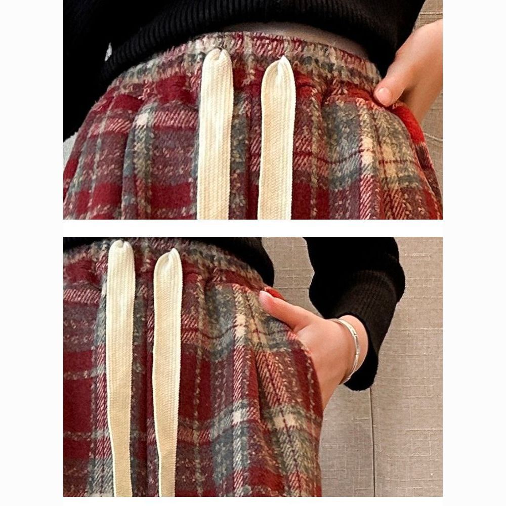 Girls' velvet plaid pants, fashionable, versatile, straight wide-leg pants, 2023 new style casual pants for middle-aged and older children