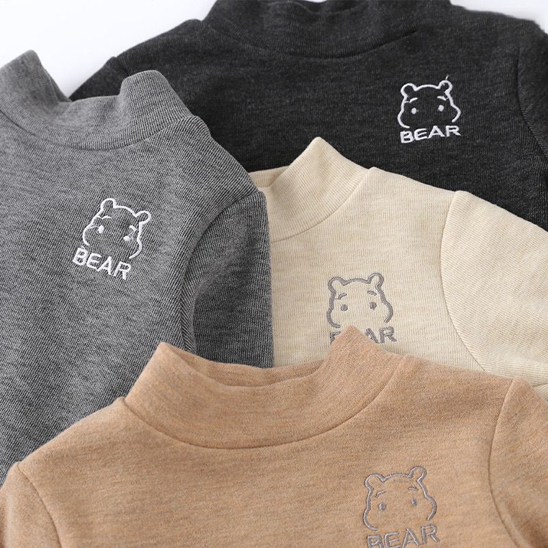 Children's autumn and winter 2023 new style half-turtle collar warm inner tops for boys and girls, long-sleeved T-shirts, cashmere bottoming shirts