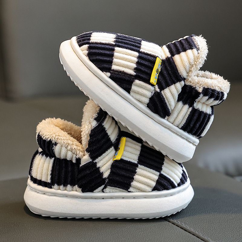 Children's cotton shoes, autumn and winter warm boys' checkerboard home indoor and outdoor parent-child shoes, girls' bag and snow cotton shoes