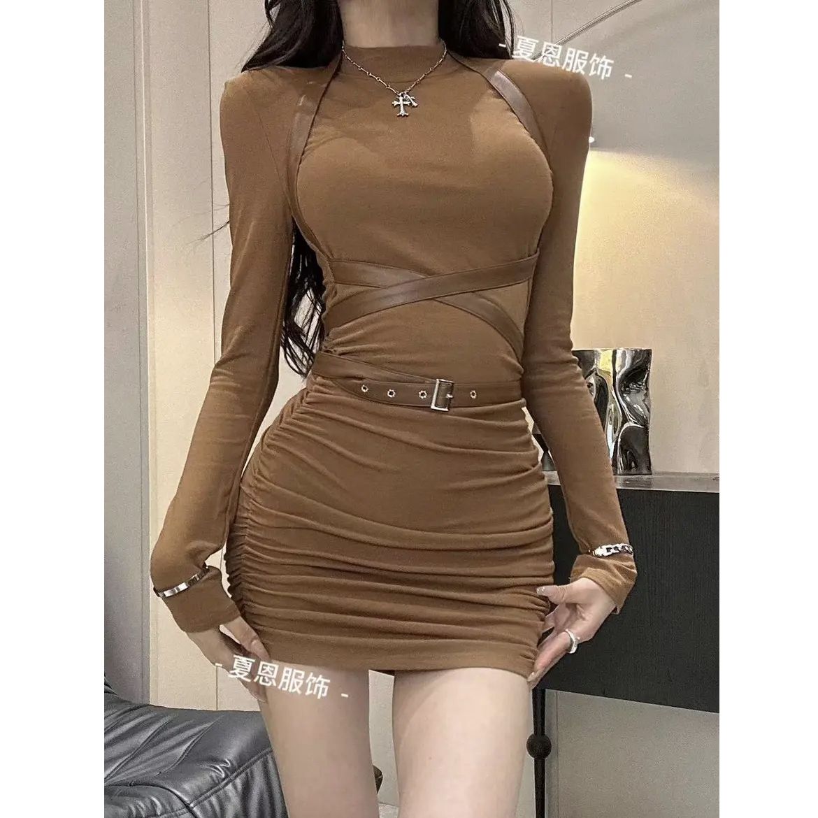 Hot Girl New Slim Dress Yujie Slim Temperament Long Sleeve Design Hip-package Skirt for Women