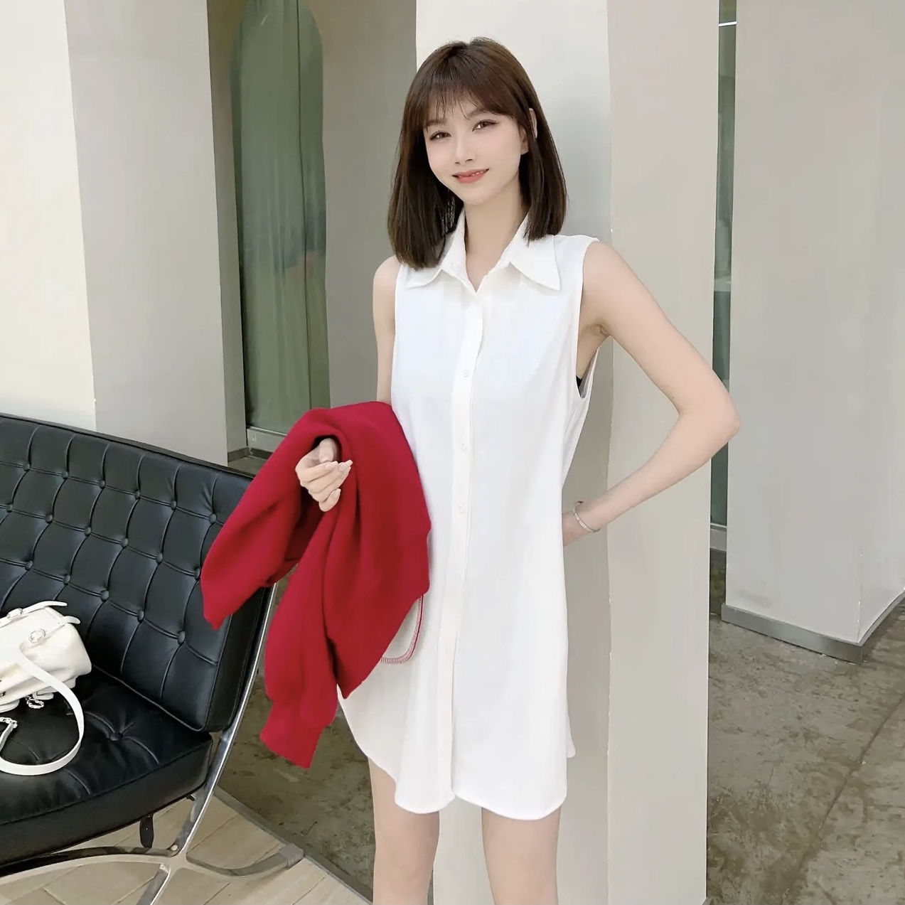 Velvet thickened white shirt vest Korean style versatile fashionable layered shirt plus velvet top solid color vest shirt for women