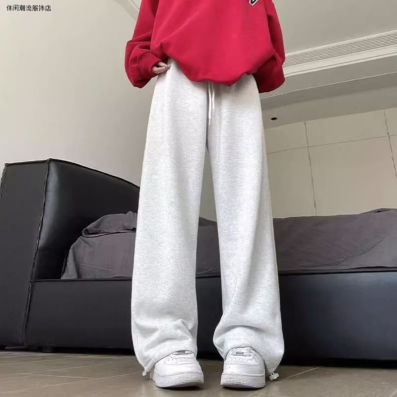Autumn and winter thick velvet sweatpants for women, loose, casual, slim, straight wide-leg pants, drapey, high-waisted sweatpants for small people