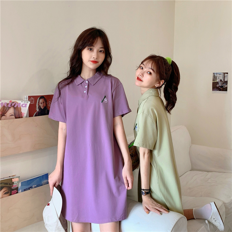 實拍 6535棉新款polo衫裙子女短袖t恤夏寬鬆ins刺繡上衣