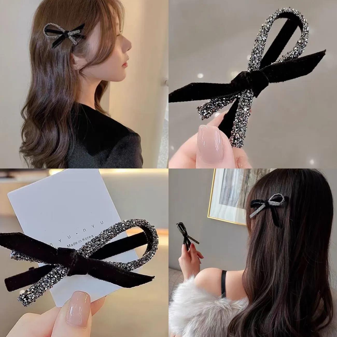 2023 New Rhinestone Cross Bow Hair Clip Small Fragrance Sweet Girl Side Clip Broken Hair Bangs Clip Headwear