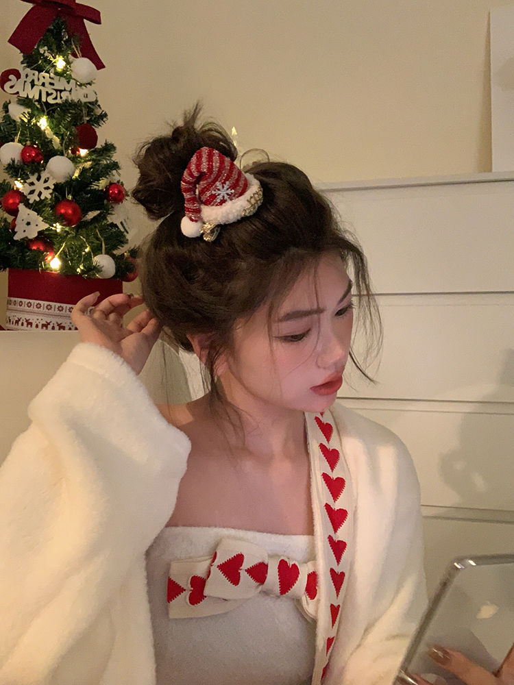 Celebrate Christmas together Cute Christmas hat headband women's plush hairpin autumn and winter headband hair accessories headdress