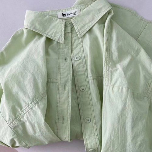 Dopamine temperament matcha green cotton shirt women's spring and autumn loose casual slim long-sleeved shirt cardigan to wear outside