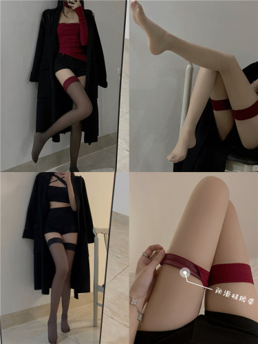 实拍冬装网红款带脚型硅胶防滑美腿性感丝袜红边半袜