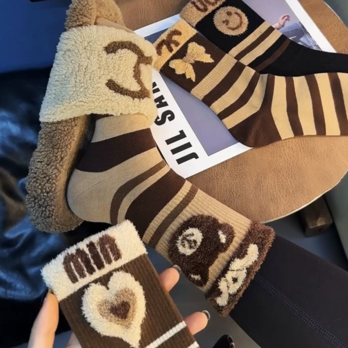 Women's Autumn and Winter Socks Long Tube Thickened High-Value Internet Celebrity Popular High-waisted Sweet Cute Letters Ornament Socks