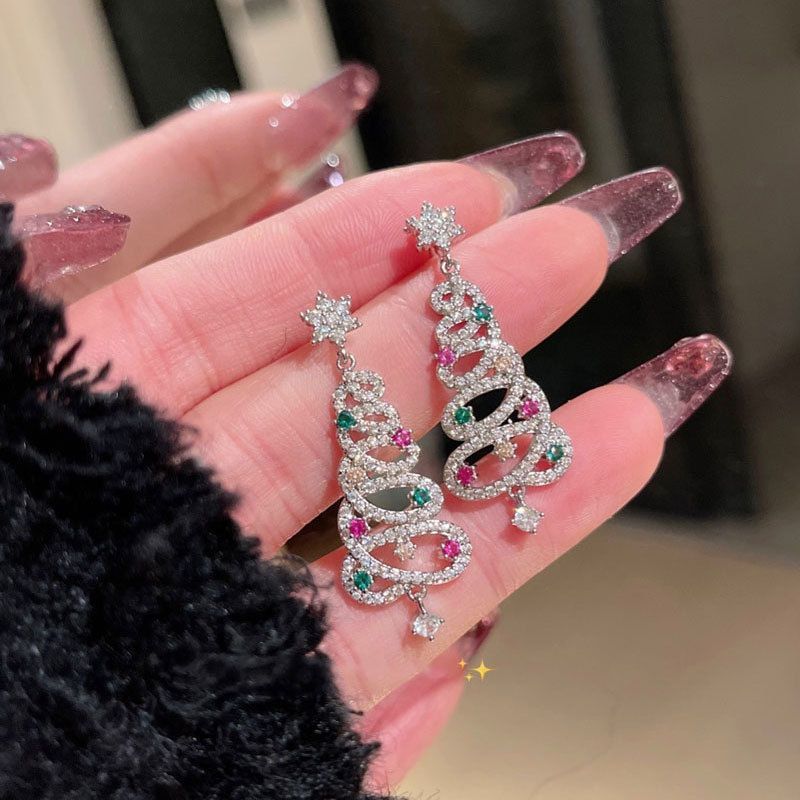 The atmosphere is full! Colorful zircon micro-paved niche exquisite girly silver needle earrings for women 2023ins