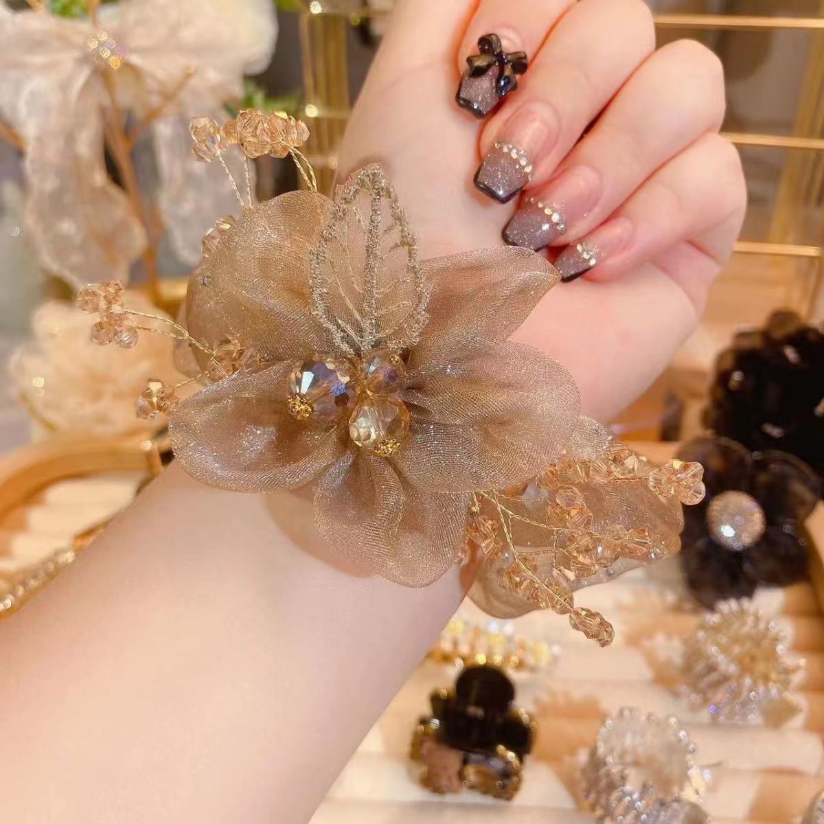 Gypsophila organza large intestine hair ring women's high-end hair rope coiled hair ball head flower headdress