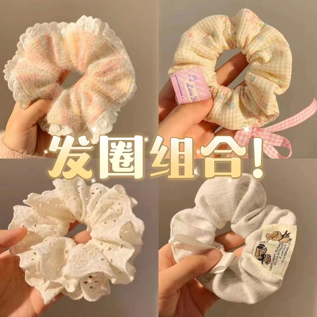 Girls' lace hair rope, soft and large intestine ring, high-end small fragrance hair tie with ponytail and rubber band hair accessories