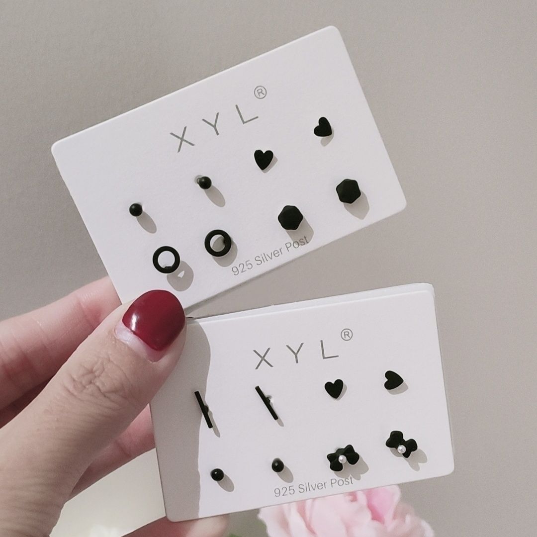 8 pieces! Sweet and cool girl geometric black set earrings simple daily small earrings dark versatile earrings trendy