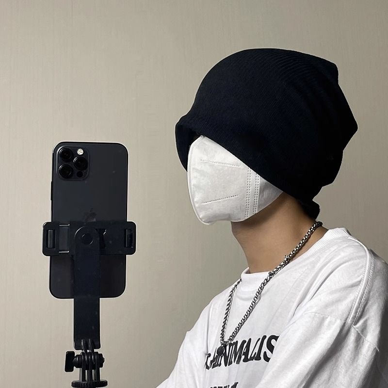Black hat men's winter trendy heap hat big head circumference cold hat Baotou hat knitted hat warm woolen hat for teenagers