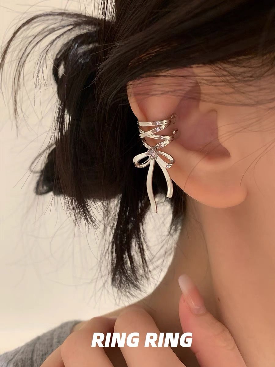 Ribbon aesthetics | Ear cuff/RINGRING store ear clip cool ballet style ribbon bow earrings for women
