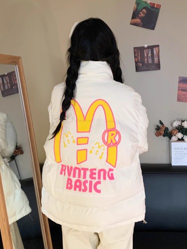 [Tmall/Quality] Heavy cotton clothing/hand-stuffed cotton, national trend McDonald's letter printed cotton clothing and cotton jacket for women