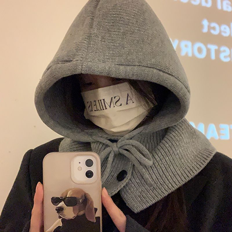 Korean balaclava hat for women winter warm hat scarf one-piece knitted ear protection woolen hat knitted hat