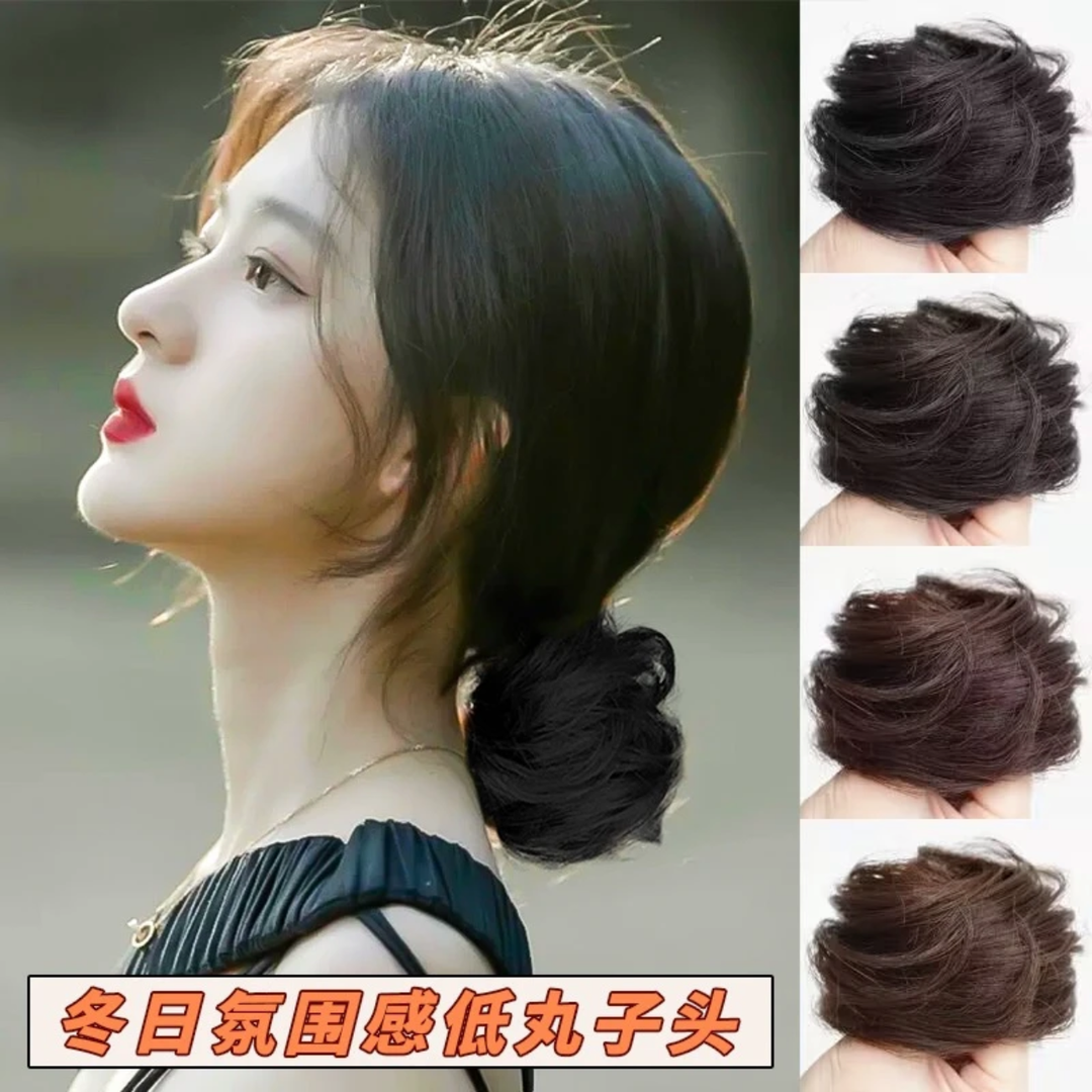 Low-tied ball head wig, female hair band, Hanfu, ancient style hair bag, natural fluffy hair, lazy people's hairstyle artifact