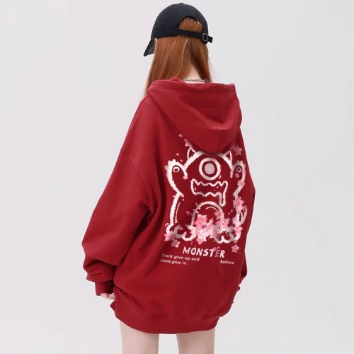 [Tmall/Quality/Thin Style] Heavy Chinese Cotton/Silver Fox Velvet Double-layer Hat Little Monster Print Sweater for Women