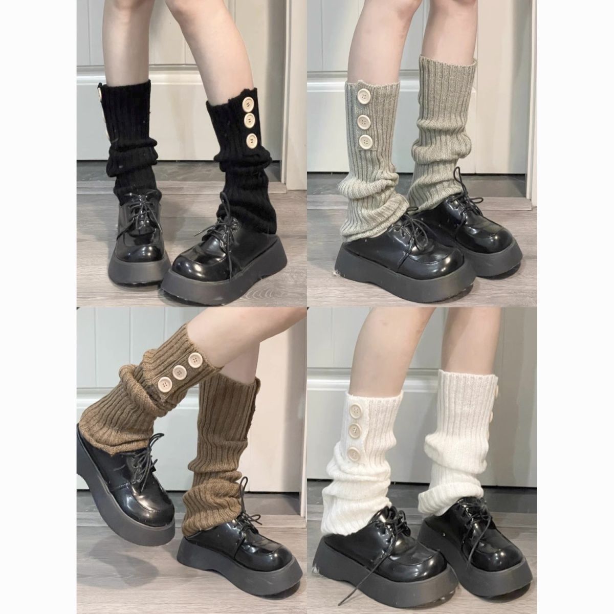 Ruibbit with button socks Japanese style pile socks Korean version versatile solid color subculture leg covers for students in autumn and winter