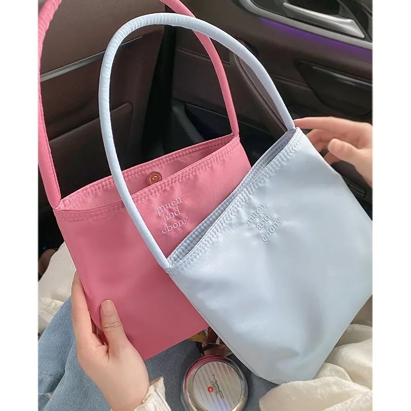 Korean portable nylon bag for women 2023 new trendy fashion embroidered armpit bag versatile shoulder bucket bag