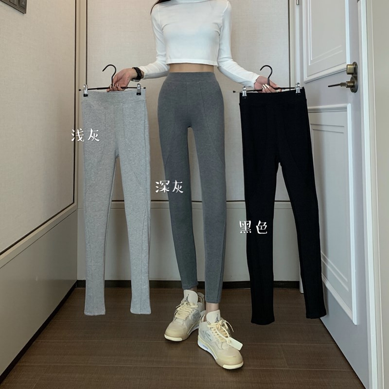 實拍~加厚加絨螺紋打底褲緊身褲休閒高腰九分打底褲外穿