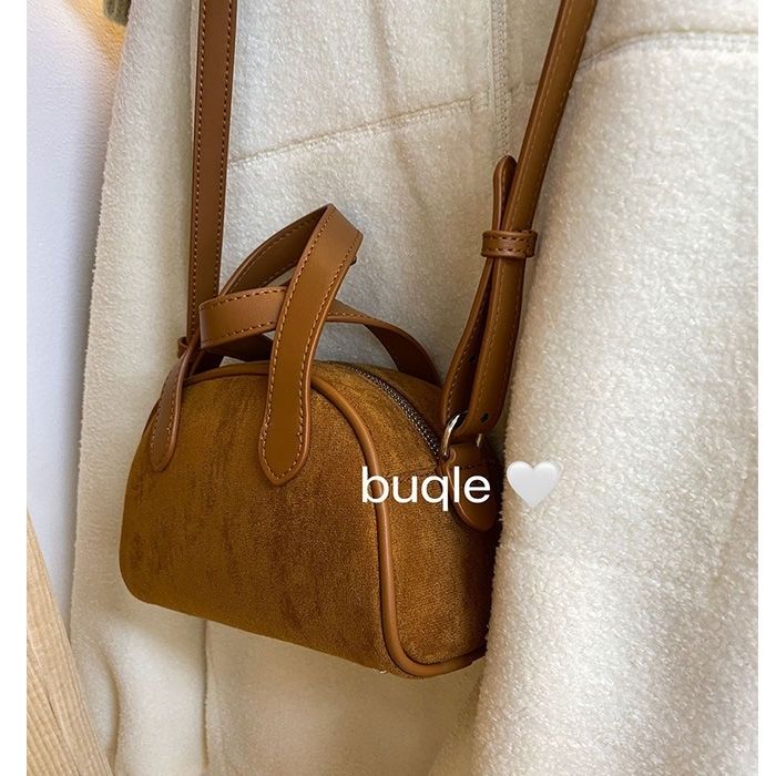 Autumn and winter new women's bag 2023 suede suede retro Boston bag bowling bag handbag single shoulder crossbody bag