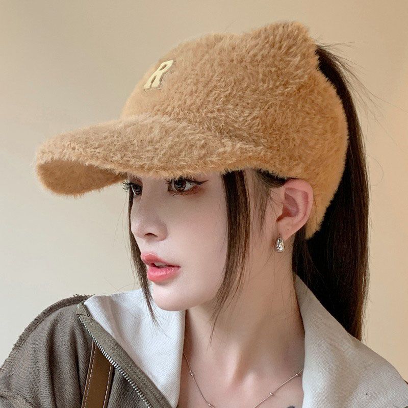 2023 new plush duck cap for women autumn and winter empty top thickened windproof and warm versatile knitted wool baseball cap