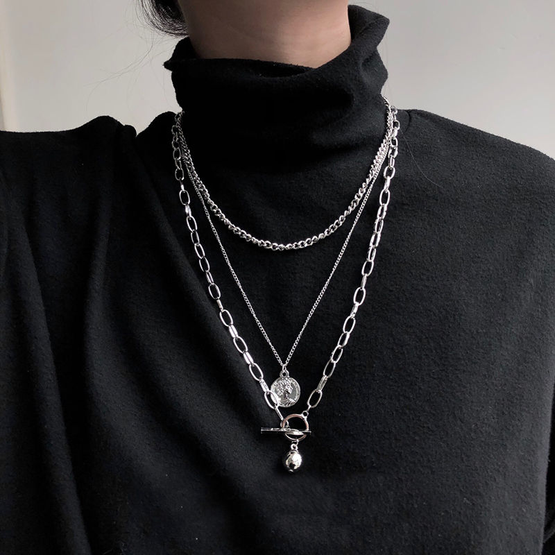 Trendy brand necklace women's ins hip-hop trendy men's sweater chain pendant Harajuku personality cool multi-layered decorations disco accessories
