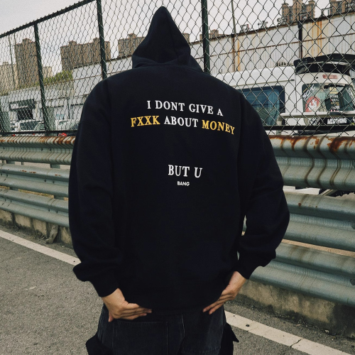 [Tmall/Quality/Thin Style] Heavy Chinese Cotton/Silver Fox Velvet Double-layer Hat Coin Slogan Printed Sweatshirt