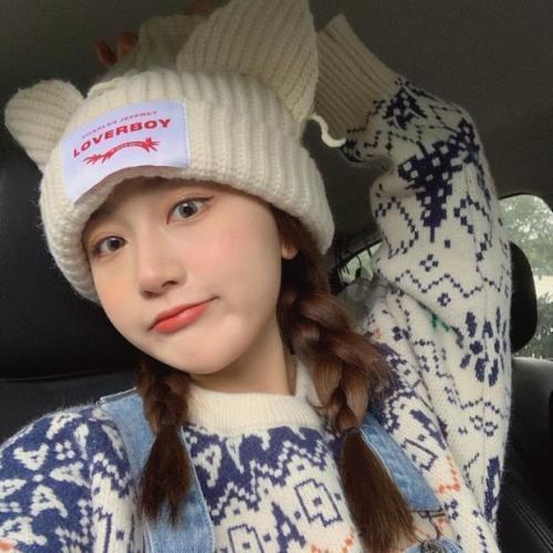 Piggy Cat Ears Hat Cute Trendy Brand Korean Version Japanese Loverboy Men's and Women's Autumn and Winter Wool Hats Knitted Hats