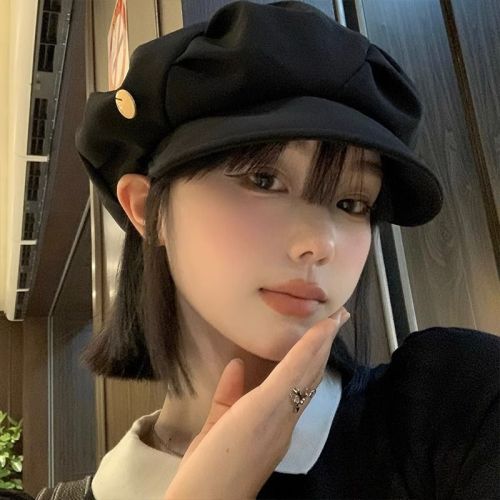 Beret for women with large head circumference, round face and big face, slim cloud pleated niche octagonal hat, casual and fashionable, three-dimensional and non-collapsible