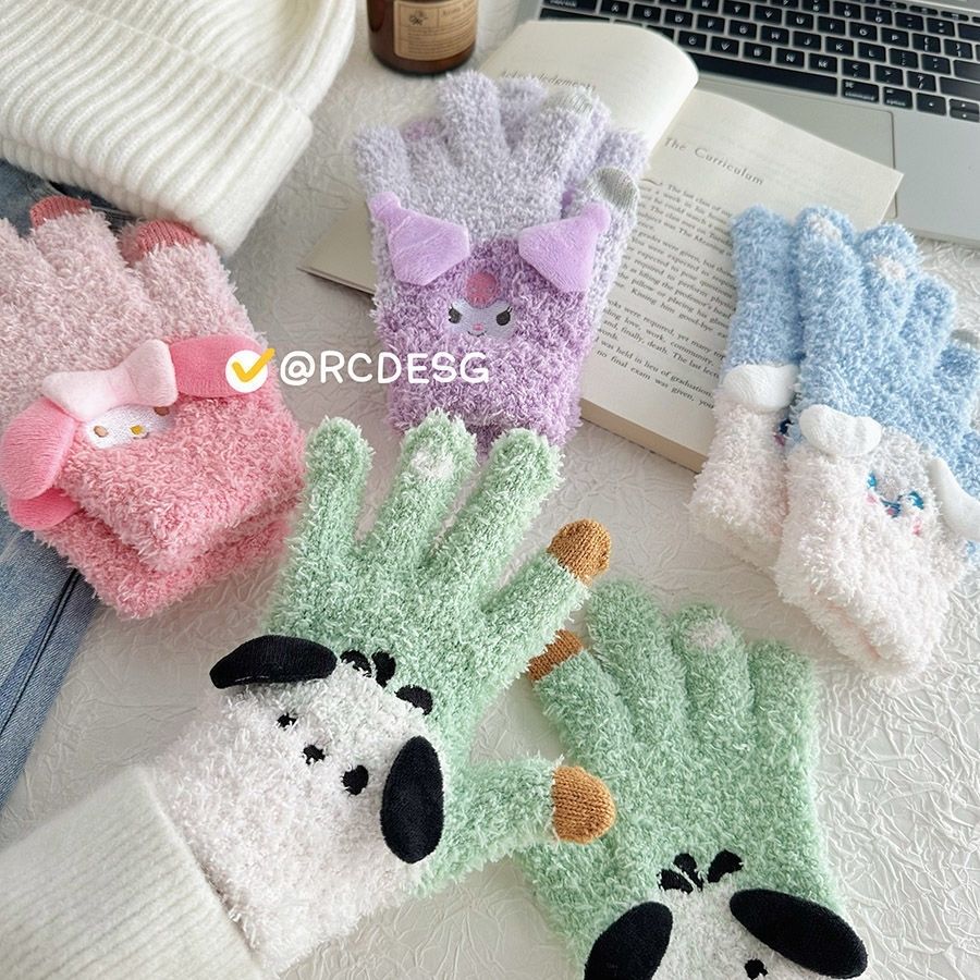 Jade cinnamon dog high-looking three-dimensional ears touch screen warm and cold-proof gloves winter adult Korean style five-finger gloves for girls