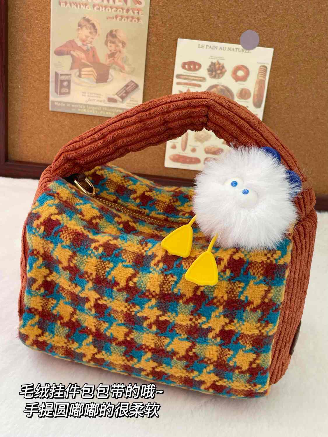 Korean Autumn and Winter Bags for Women 2023 New Cute Niche Puffer Bag Contrast Color Houndstooth Pattern Handbag Crossbody Bag