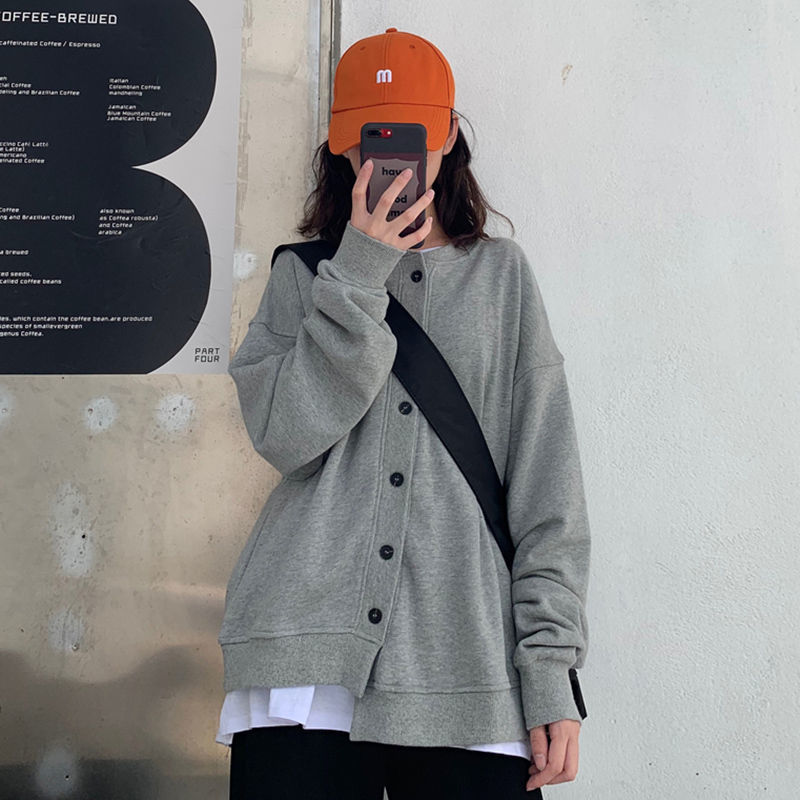 waitmore sweatshirt women's spring and autumn loose Korean style ins lazy style BF thin early autumn top cardigan jacket