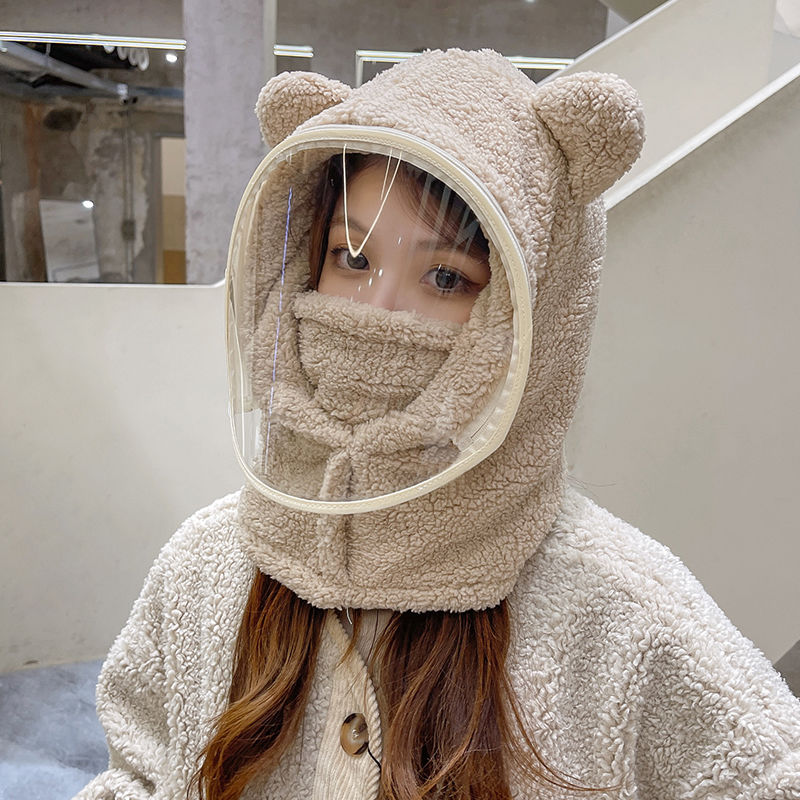 Winter windproof hat for women cycling, wind protection, thickened and warm, super cute pullover hat for boys and girls, ear protection and cold protection mask