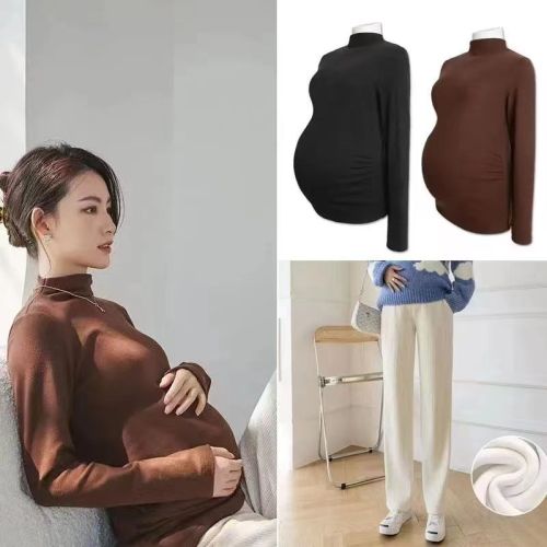 Bottoming shirt for pregnant women, half turtleneck German velvet T-shirt, women's early autumn suit, new winter warm inner layer, elastic long-sleeved top