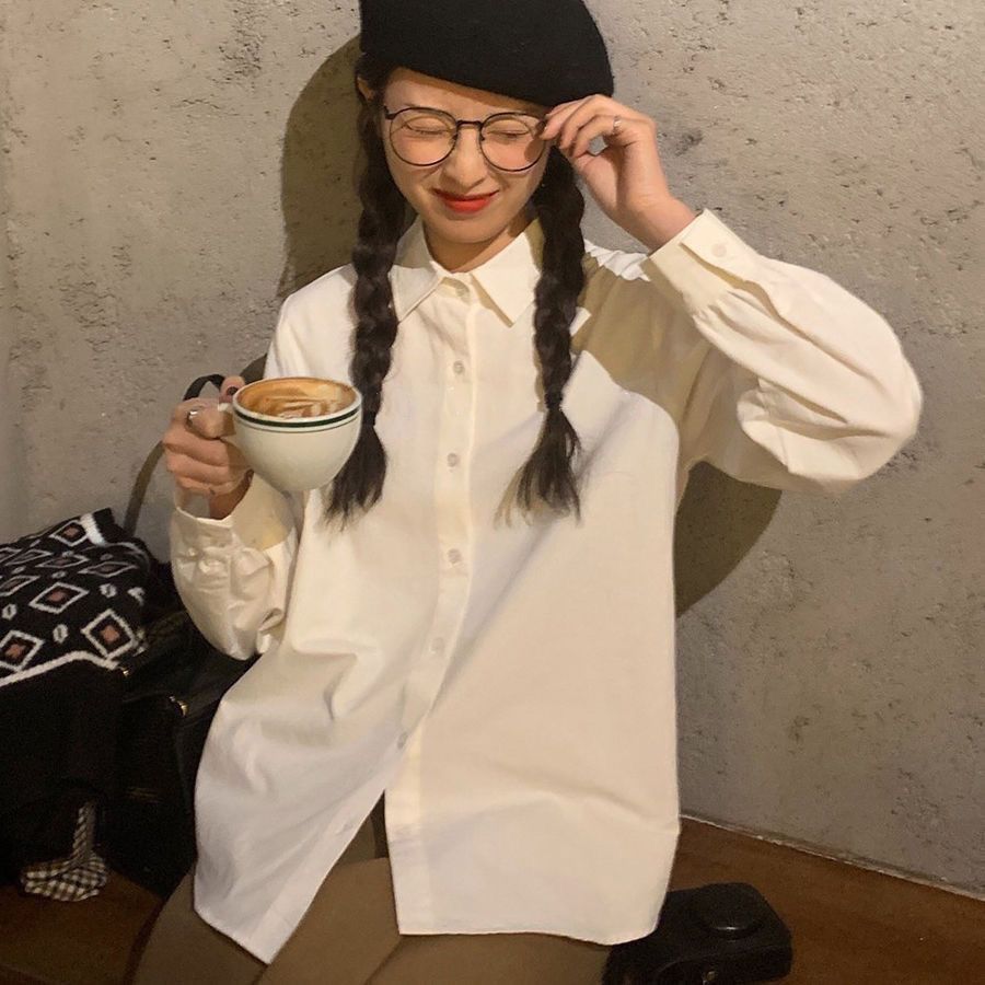 Shirt 2023 new autumn style Japanese versatile basic inner layering retro college style top white shirt for women
