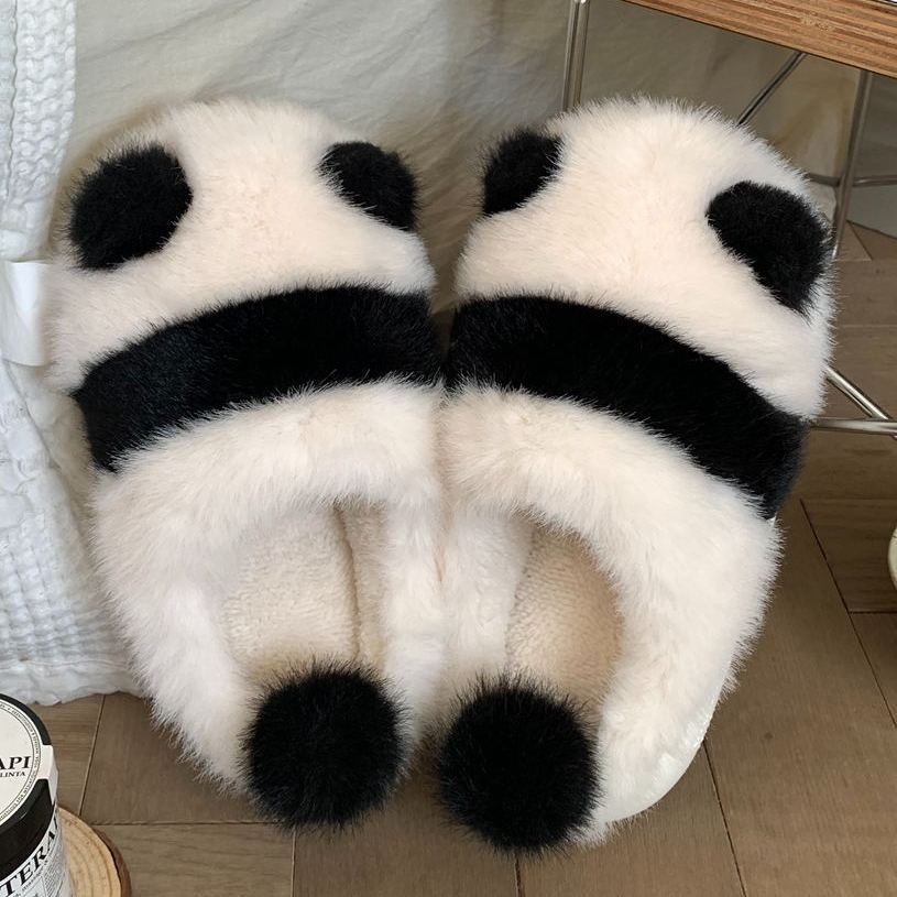 Cotton slippers for women, winter indoor home, anti-slip couple, panda plush, warm confinement soft-soled shoes, parent-child shoes