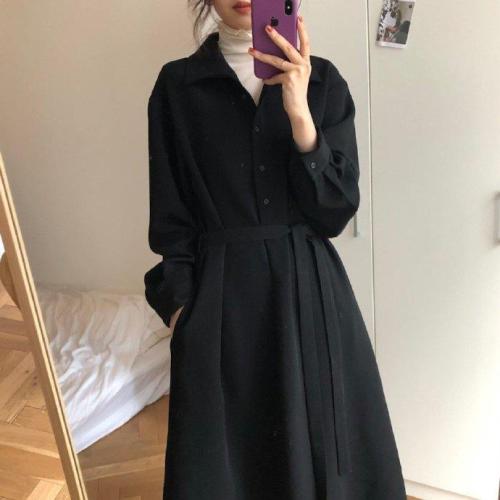 Skirts for women spring new Korean style student shirt skirts women's waist dress women's mid-length spring and autumn knee-length skirts