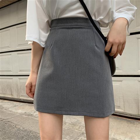 High-waisted A-line skirt for women summer  new Korean style versatile slim student solid color suit short skirt