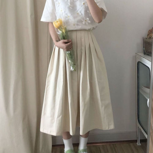Skirt new style 2023 spring and summer female students Korean version loose mid-length versatile college style fresh ins skirt