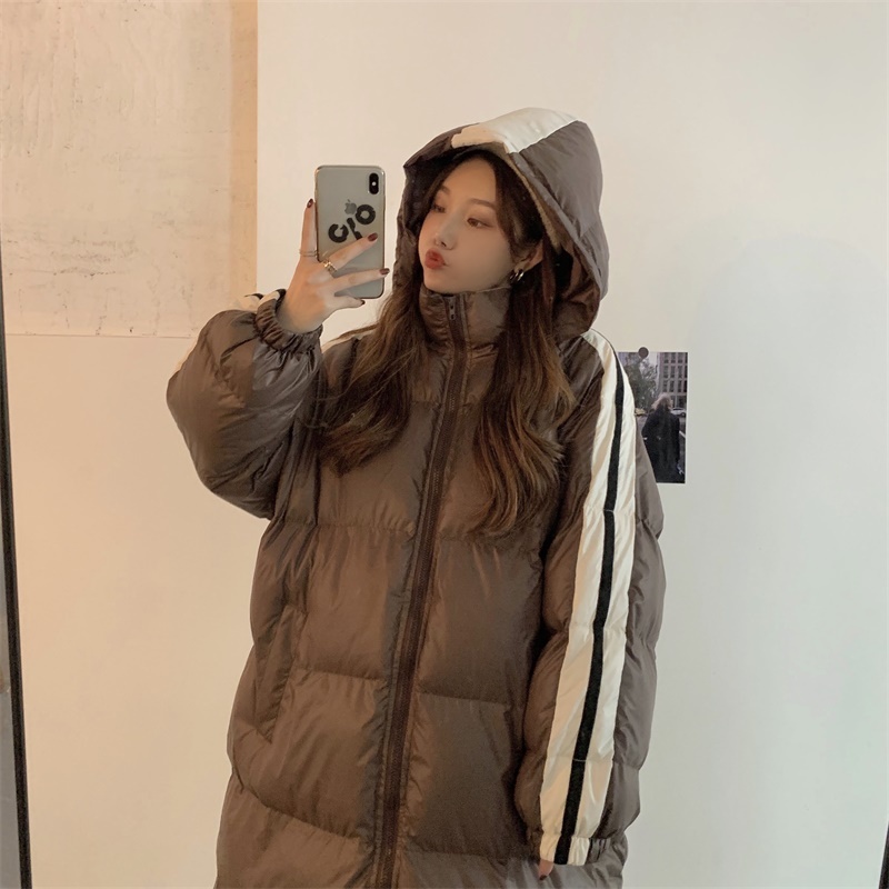 Actual shot Korean style loose slimming mid-length thickened warm hooded cotton-padded student jacket