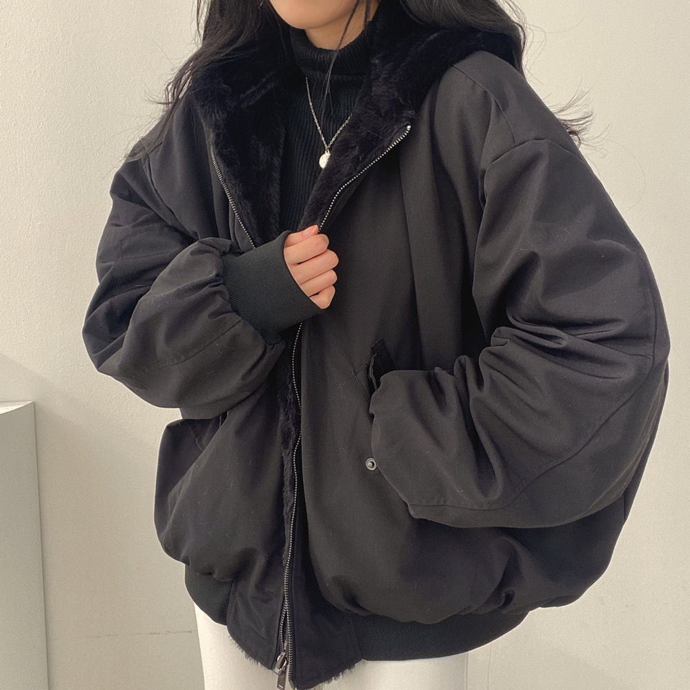 Lamb wool coat for women in autumn and winter plus velvet and thickened reversible cotton coat winter new cotton jacket hooded thick cotton coat top